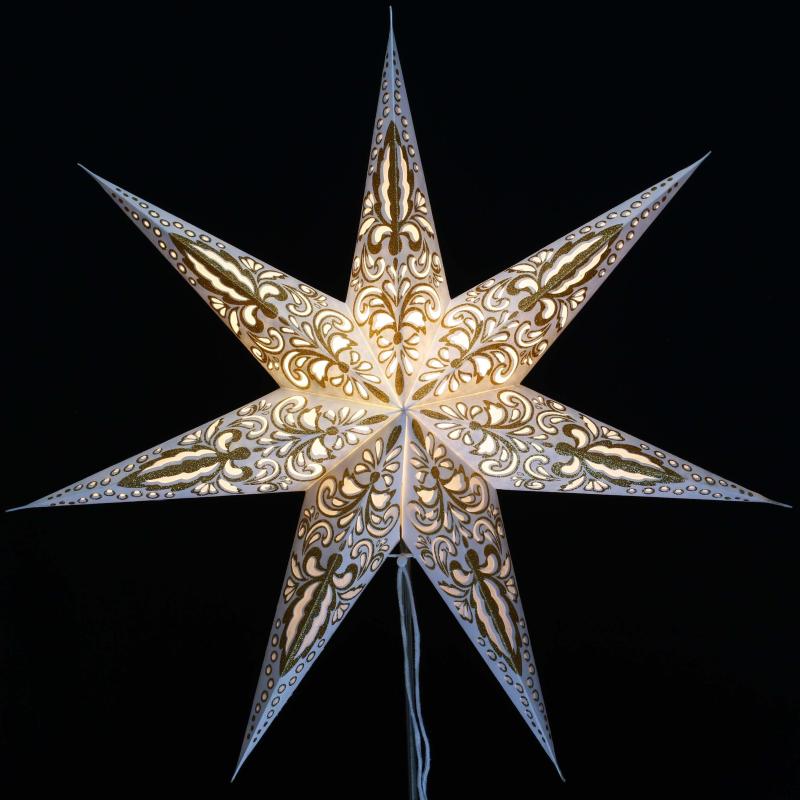 Amar weiß/gold - Faltbarer Leuchtstern, Weihnachtsstern aus Papier mit 7 Zacken, 60 cm